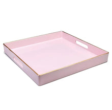 Load image into Gallery viewer, Pink Decorative Tray, Serving Tray with Handles, 13&quot; X 13&quot; Square Plastic Coffee Table Tray for Ottoman, Living Room, Bathroom, Home Decor.
